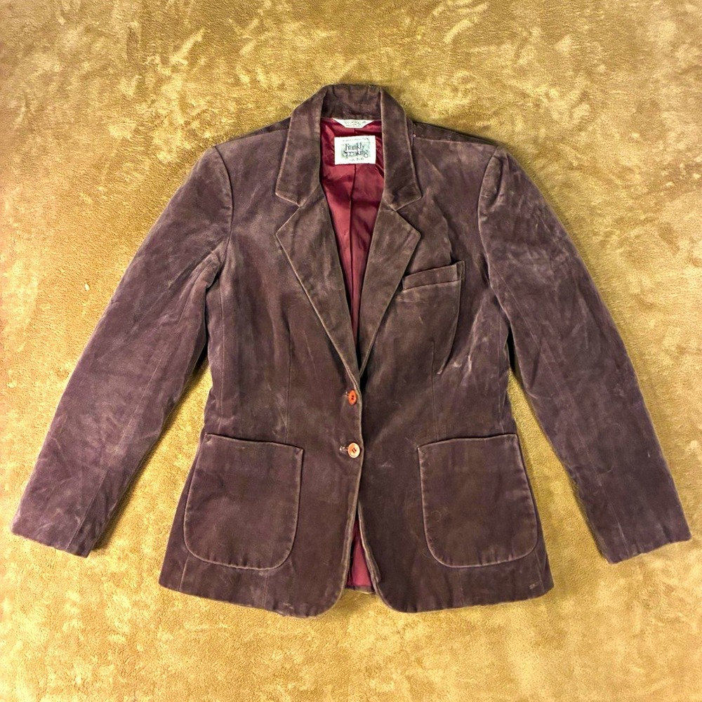 VTG Frankly Speaking Women Blazer 9/10 Plum Purple 80s Dark Academia Velvet Soft